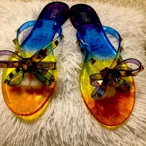 New bow tie multicolored sandals.
